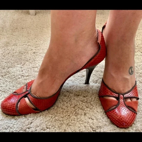 Saks Fifth Avenue Snakeskin Suede Open Sides Heels - Picture 1 of 12